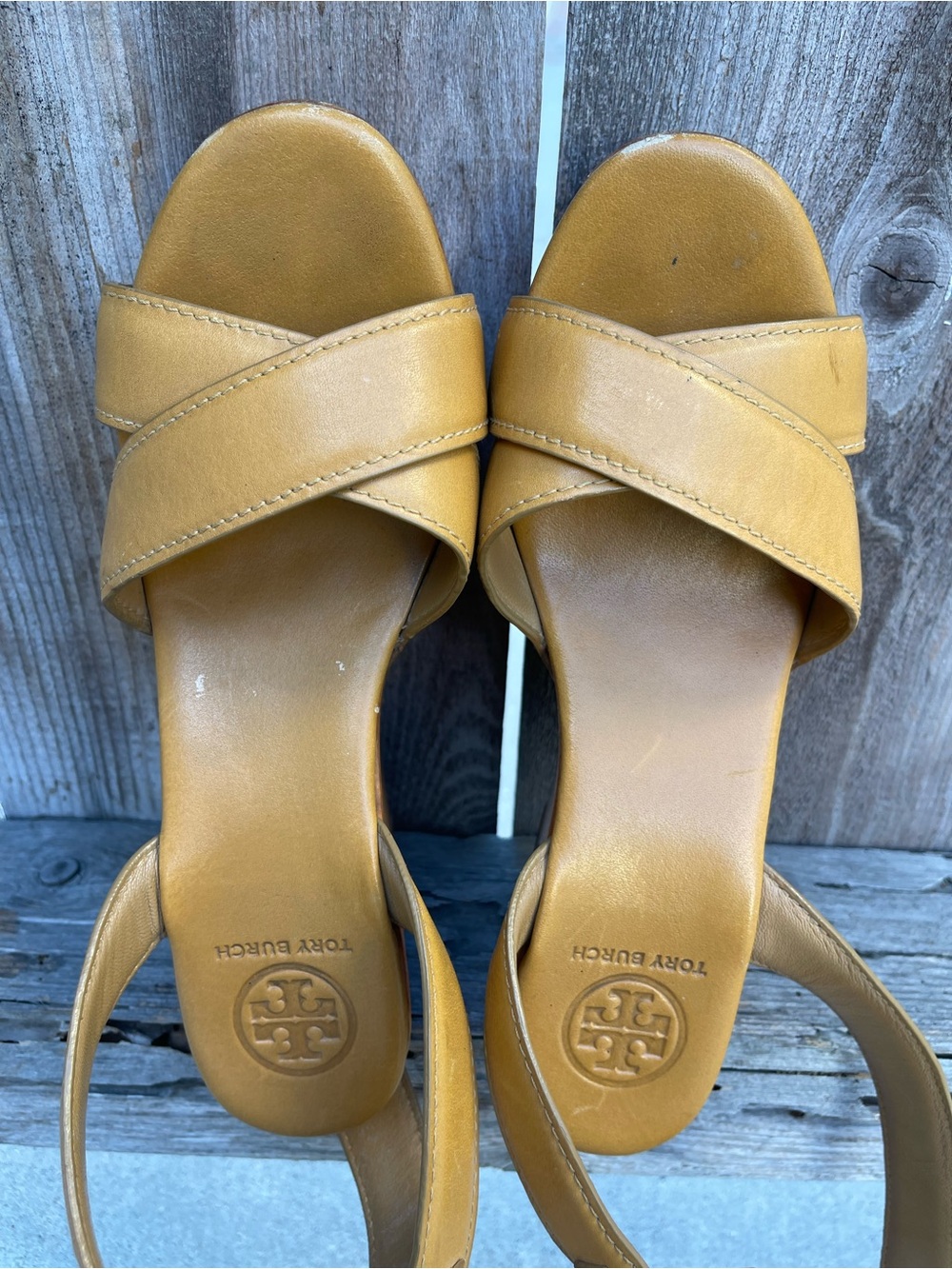 Tory Burch Almita Tan Leather Wedge Sandals 7.5